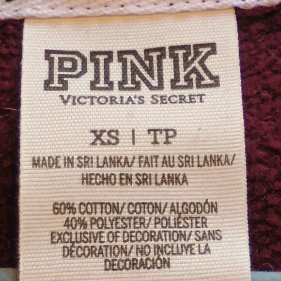 PINK Victoria's Secret Full Zip Hoodie XS Maroon White Black Stripe Mesh 2016 - Picture 6 of 12